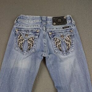 Miss Me Jeans Womens 26 Bootcut Blue Angel Wing Rhinestone Pockets JP6086B2